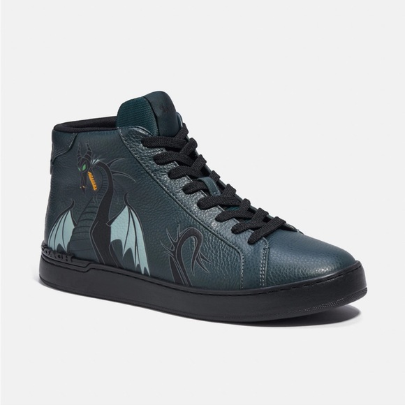 Coach x Disney Clip High Top Sneaker with Maleficent Dragon Motif in Pine Green - Picture 1 of 7